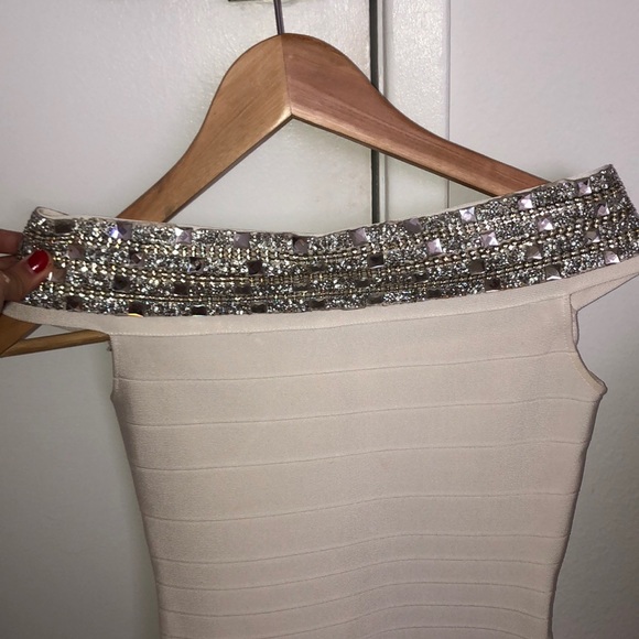 White Bodycon Dress with silver detailing - Picture 1 of 5